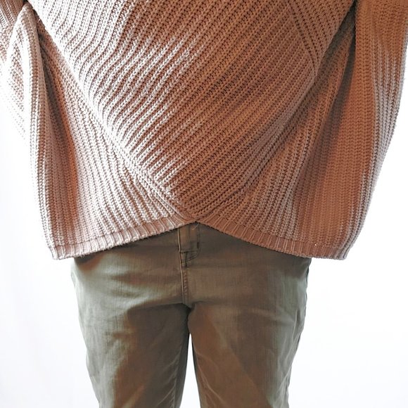 Chelsea & Theodore Ribbed Asymmetrical Cowl Neck Beige Sweater - Picture 7 of 12